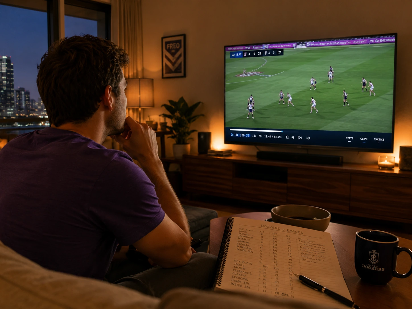 David — sports analyst watching match footage